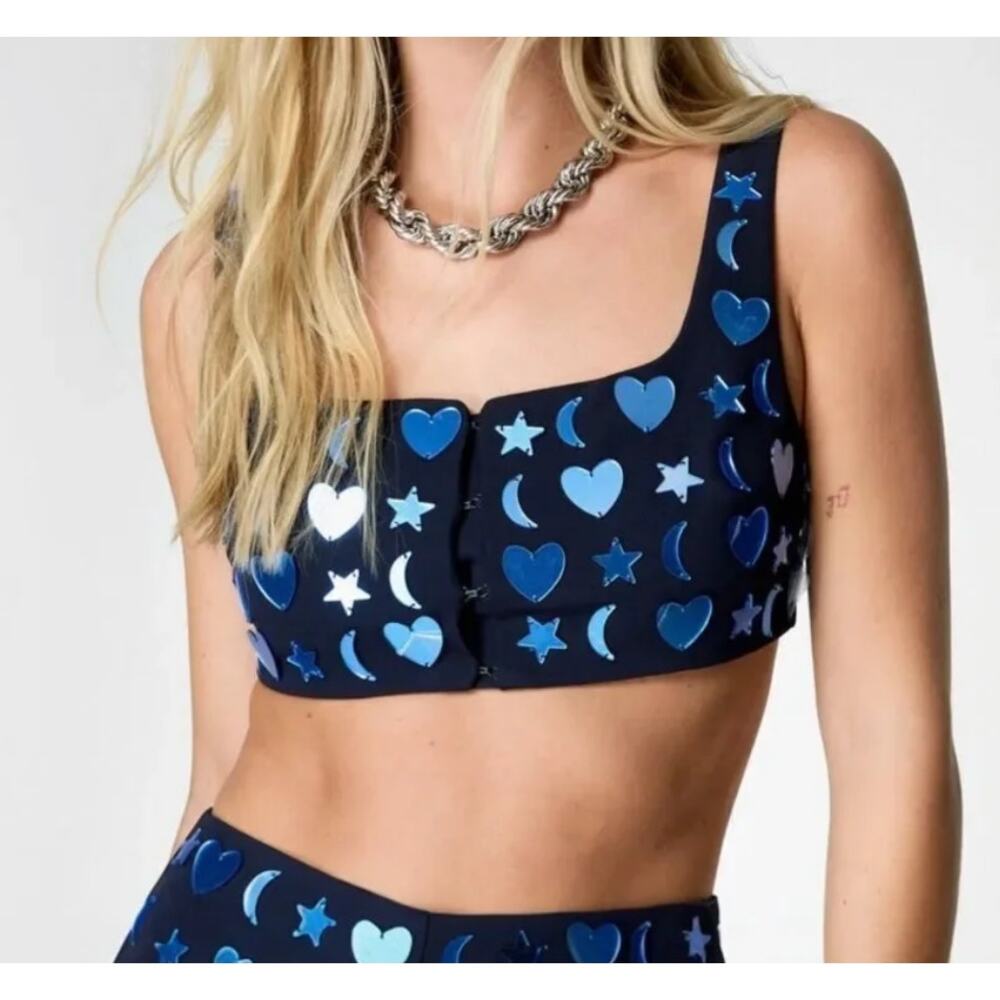 $107 Nasty Gal Celestial Mirrored Charm Bralette Heart Moon Stars  8 / M NWT